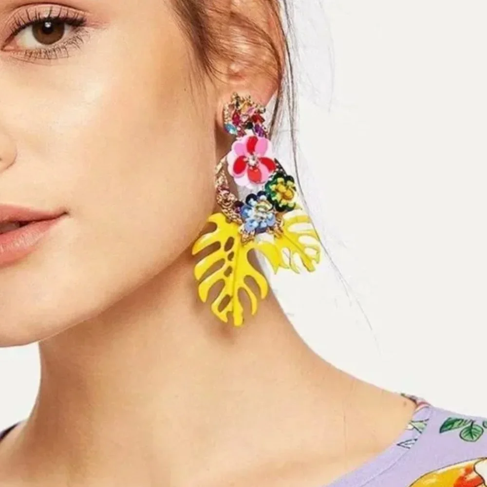 New! Zara Tropical Leaves Drop Earrings